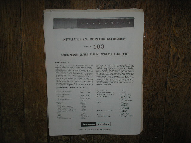 CA-100 PA Amplifer Service Information 