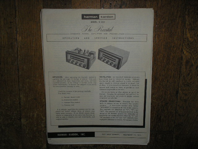 D-200 The Recital Tuner Amplifier Service Information 