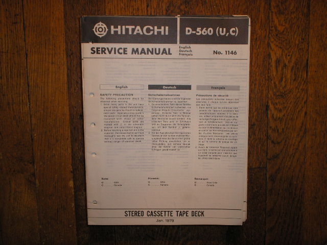 D-560 U C Stereo Cassette Tape Deck Service Manual
