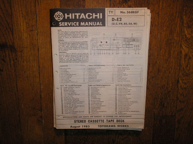 D-E2 U C VK BS SA W Stereo Cassette Tape Deck Service Manual