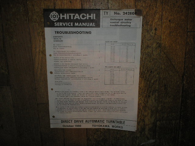 Direct Drive Turntable Motor Service Manual  Hitachi 