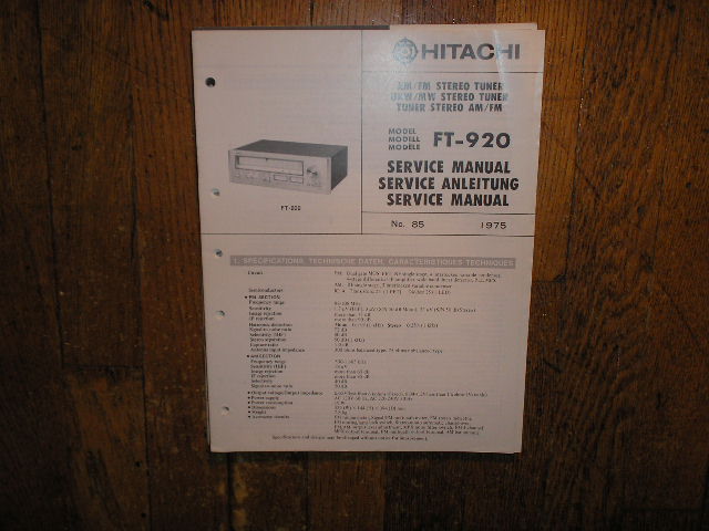 FT-920 AM FM Tuner Service Manual   Comes with 4 page Supplement