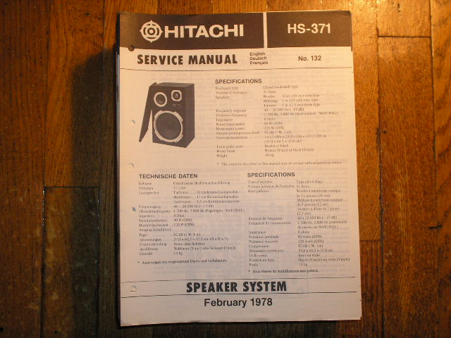 HS-371 Speaker System Service Manual