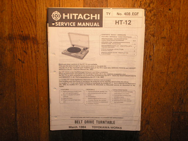 HT-12 Belt Drive Turntable Service Manual....

Also Need the Manual for HT-1