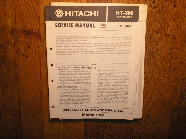 HT-860 Direct Drive Turntable Service Manual Supplement