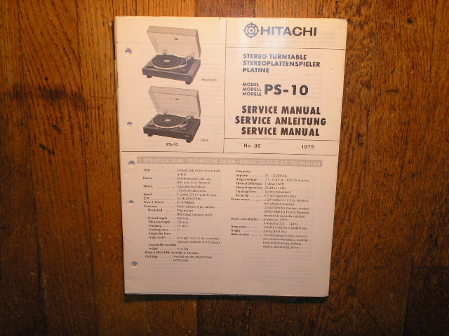 PS-10 Belt Drive Turntable Service Manual