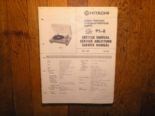 PS-08 PS-8 Turntable Service Manual  Hitachi 