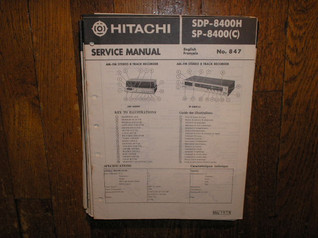 SDP-8400H SP-8400 SP8400C AM FM 8 Track Recorder Service Manual