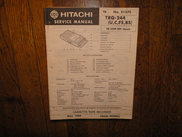 TRQ-244 U C FS BS Cassette Tape Recorder Service Manual