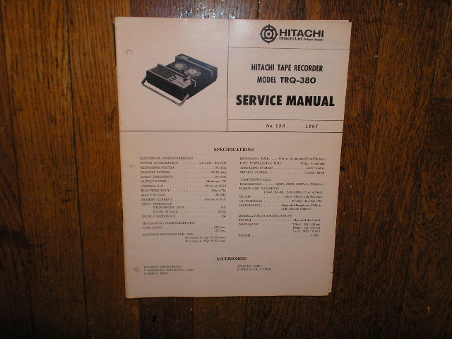 TRQ-380 Reel to Reel Tape Recorder Service Manual  Hitachi