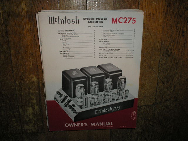 MC 275 Power Amplifier Operating Instruction Manual