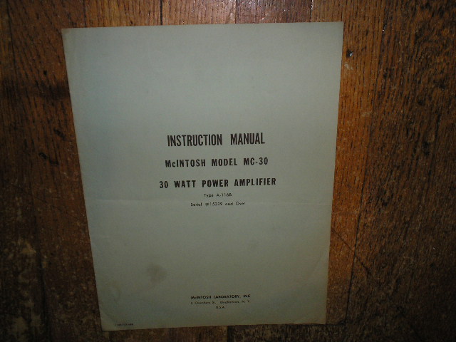 MC 30 A-116B 30 Watt Power Amplifier Service Manual Starting with Serial No 15329 and Up