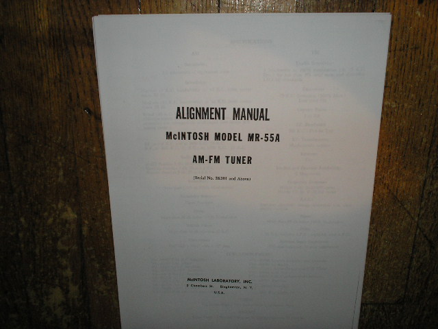 MR 55A AM FM Tuner Alignment Service Manual Starting with Serial No 3K001 and Up  McIntosh