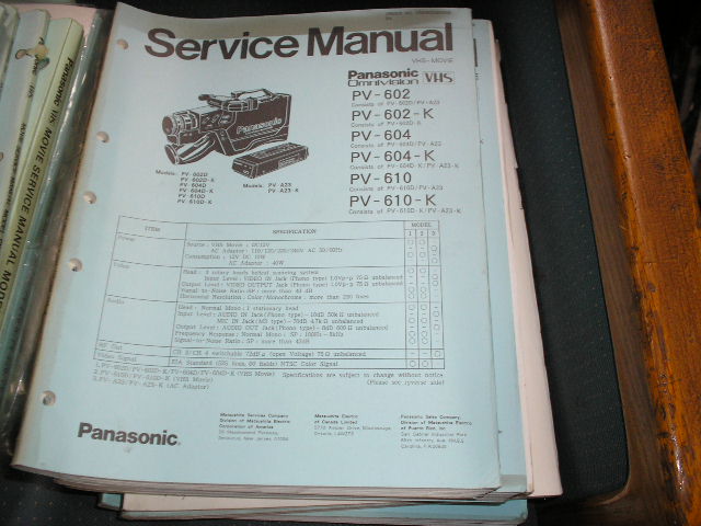 PV-602 PV-602-K PV-604 PV-604-K PV-610 PV-610-K VHS Camcorder Service Manual