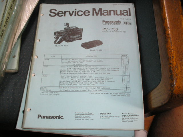 PV-750 VHS Camcorder Service Manual