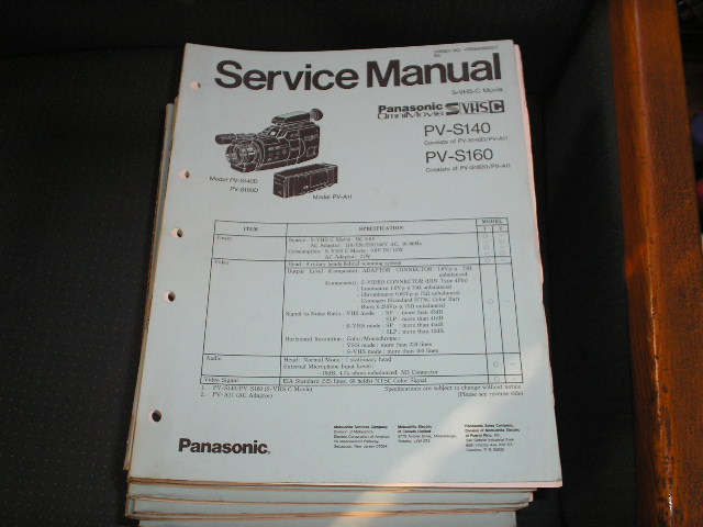 PV-S140 PV-S160 S-VHS-C Camcorder Service Manual