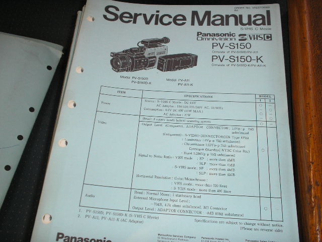 PV-S150 PV-S150-K S-VHS-C Camcorder Service Manual