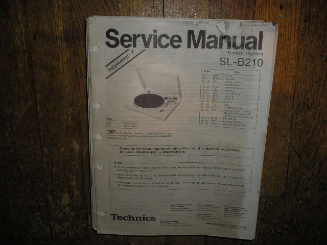 SL-B210 Turntable Service Manual  Technics 
