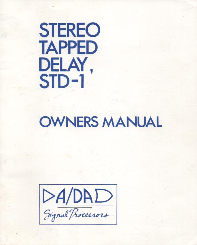 STD-1 Stereo Tapped Delay Owners Manual