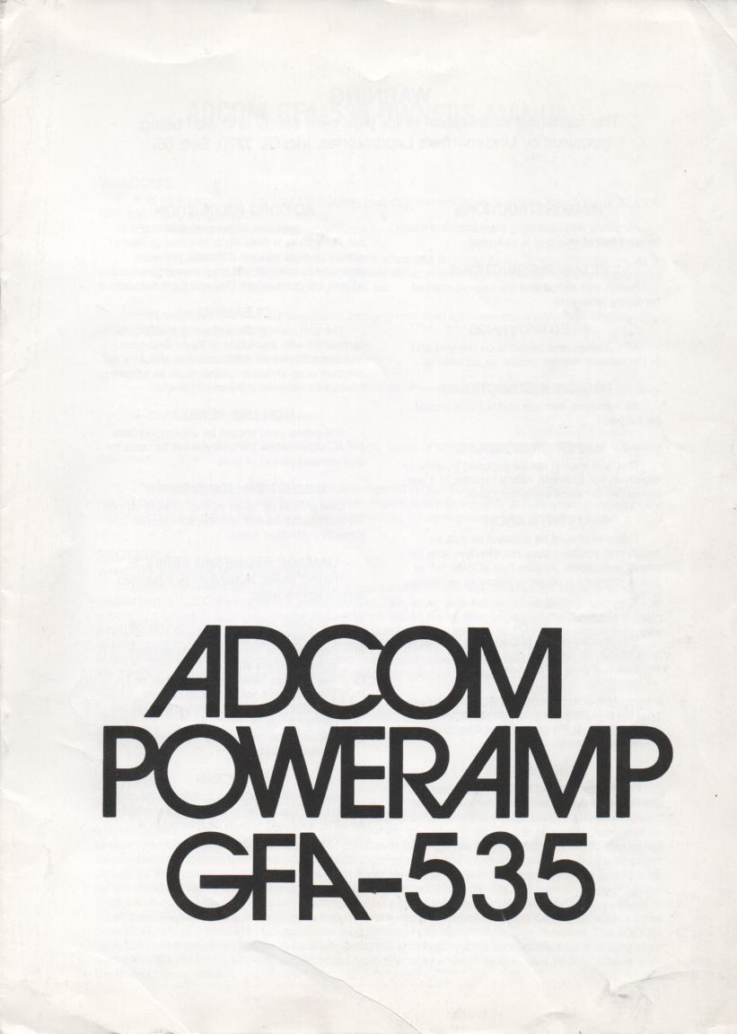 GFA-535 Power Amplifier Owners Manual