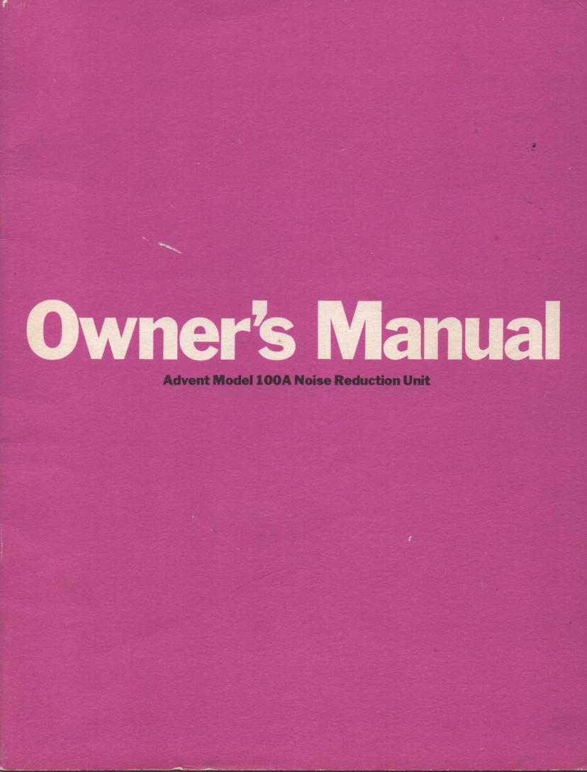 100A Noise Reduction Unit Owners Instruction Manual