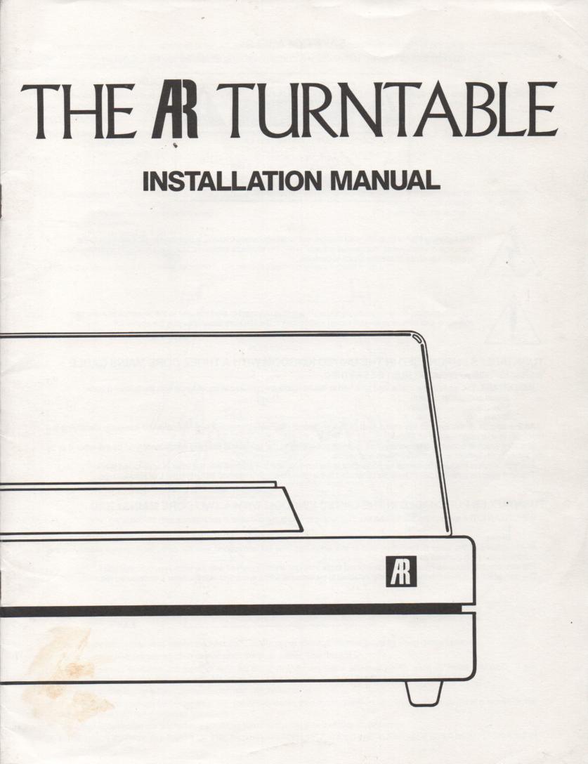 Acoustic Research Turntable Installation Manual English Version  AR Acoustic Research