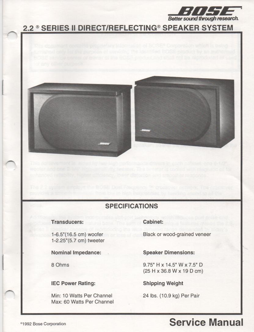 2.2 Series II Direct Reflecting Speaker System Service Manual