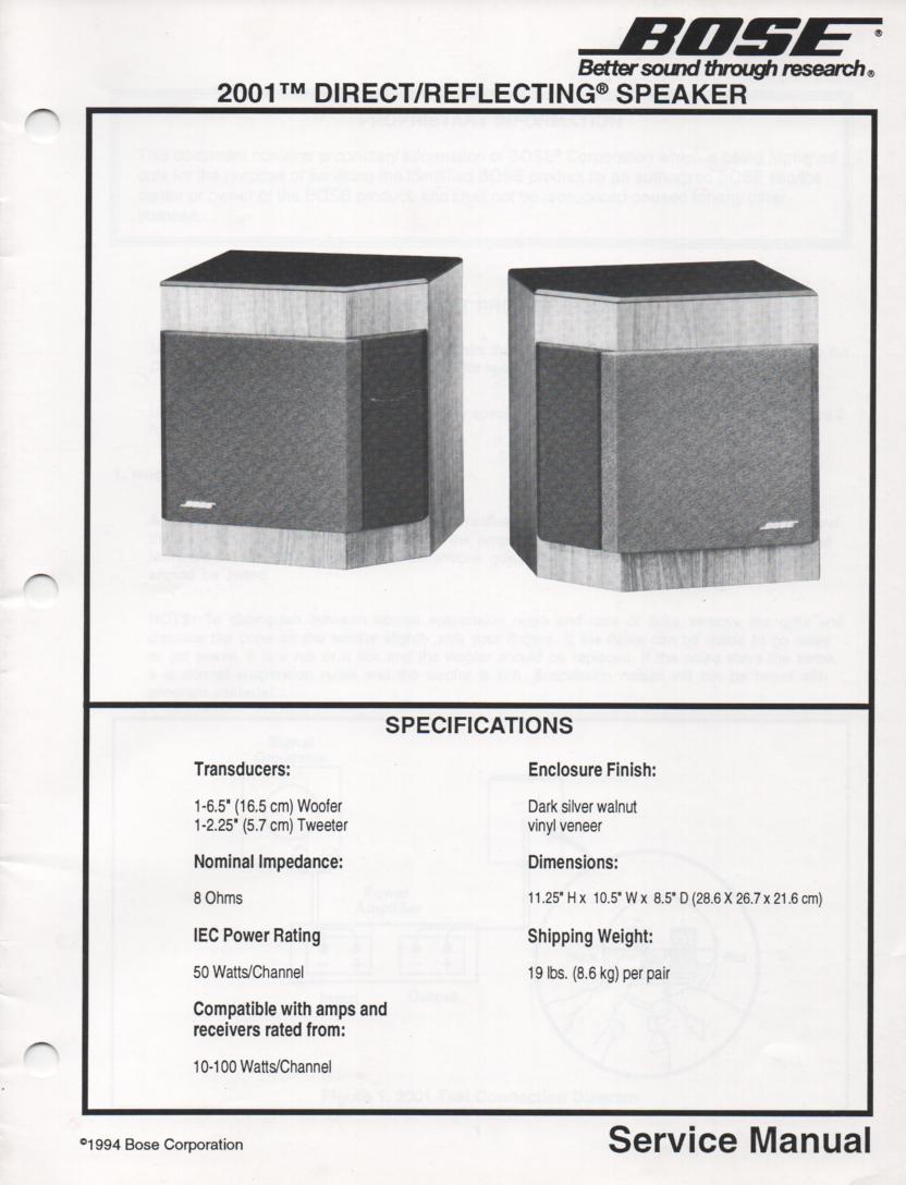 2001 Direct Reflecting Speaker System Service Manual