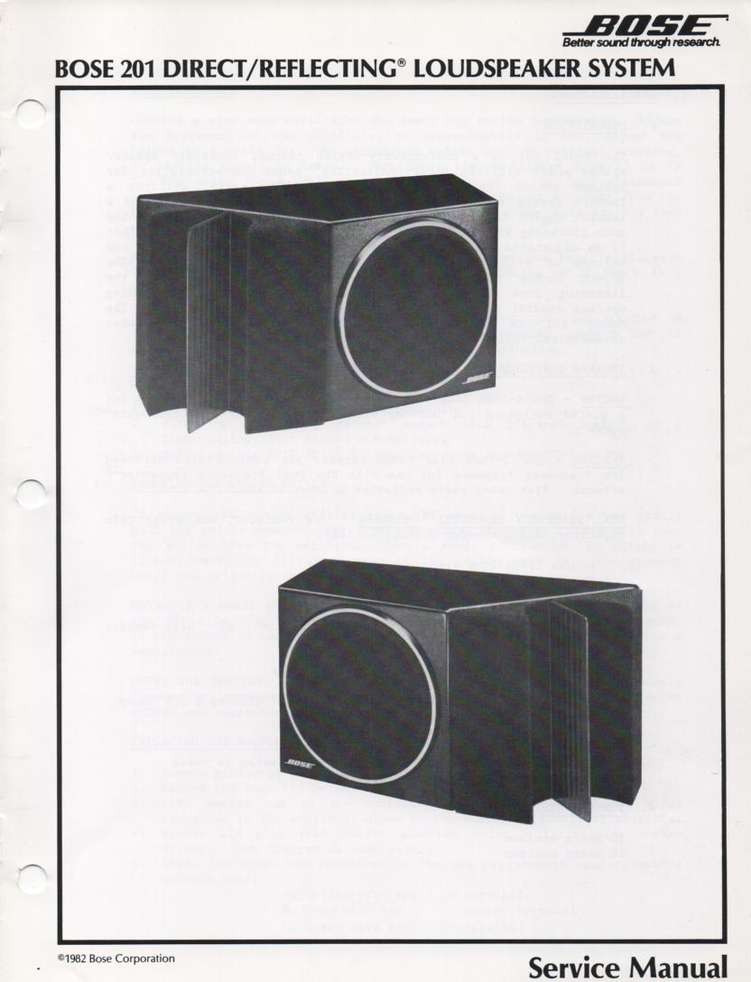 201 Series I Direct Reflecting Speaker System Service Manual