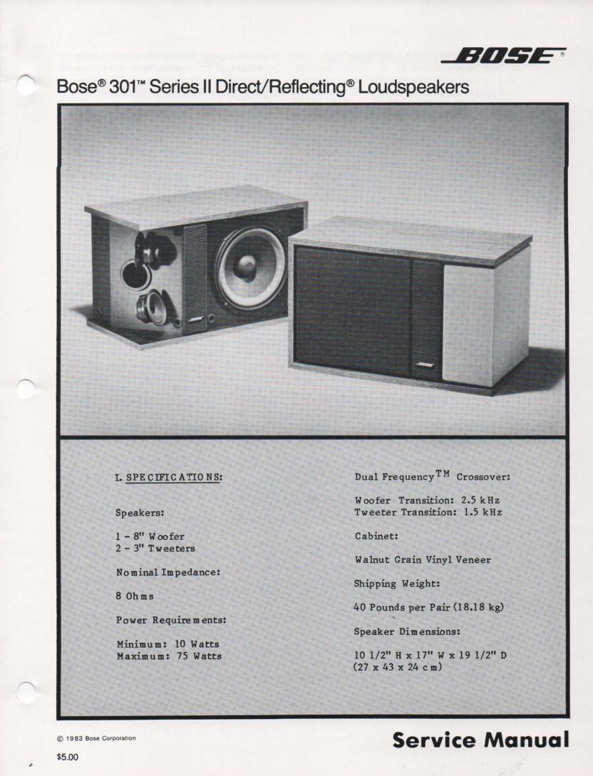 301 Series II Direct Reflecting Speaker System Service Manual