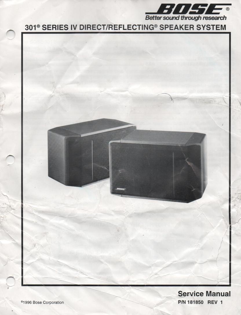 301 Series IV Direct Reflecting Speaker System Service Manual