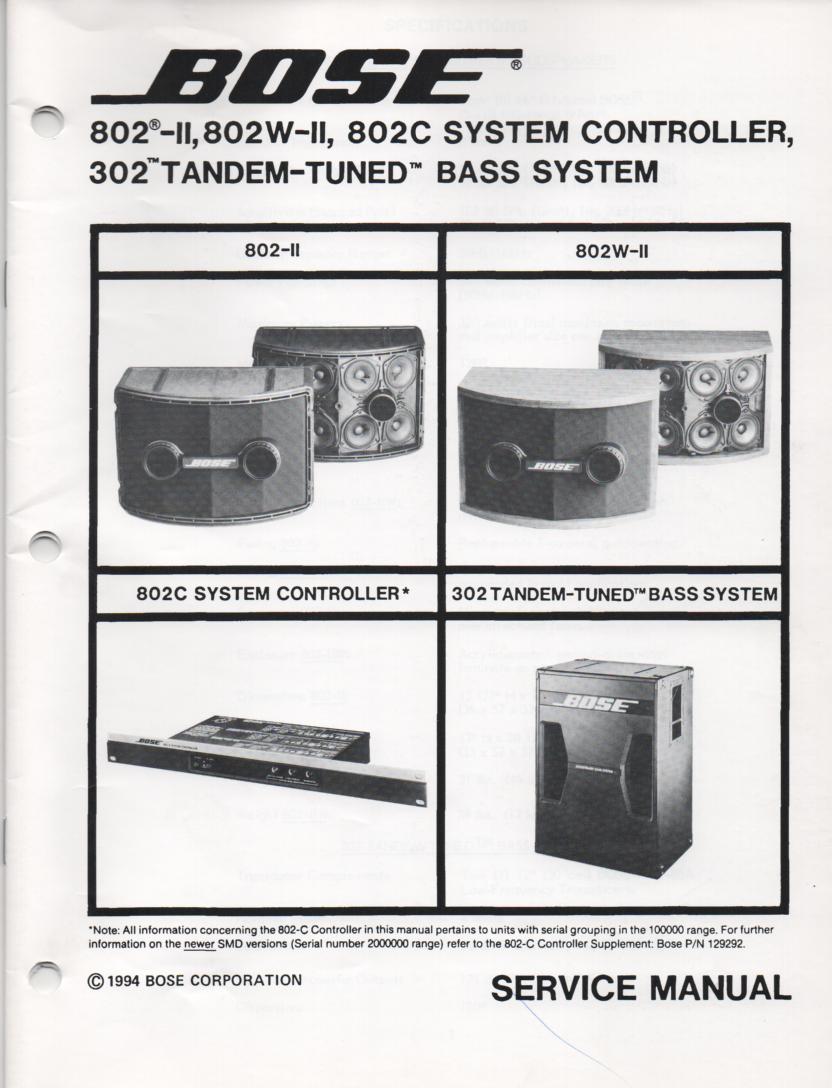 302 Tandem Tuned Bass System 802 Series II 802W II and 802C controller Service Manual