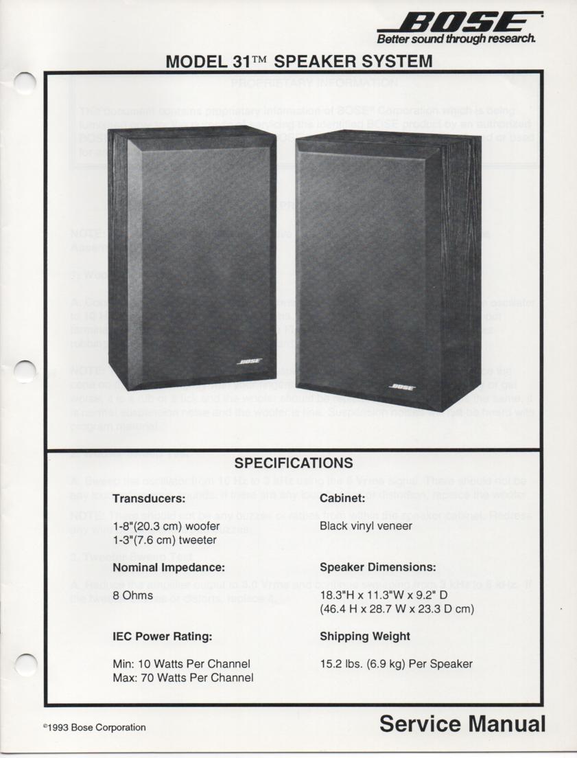 31 Speaker System Service Manual