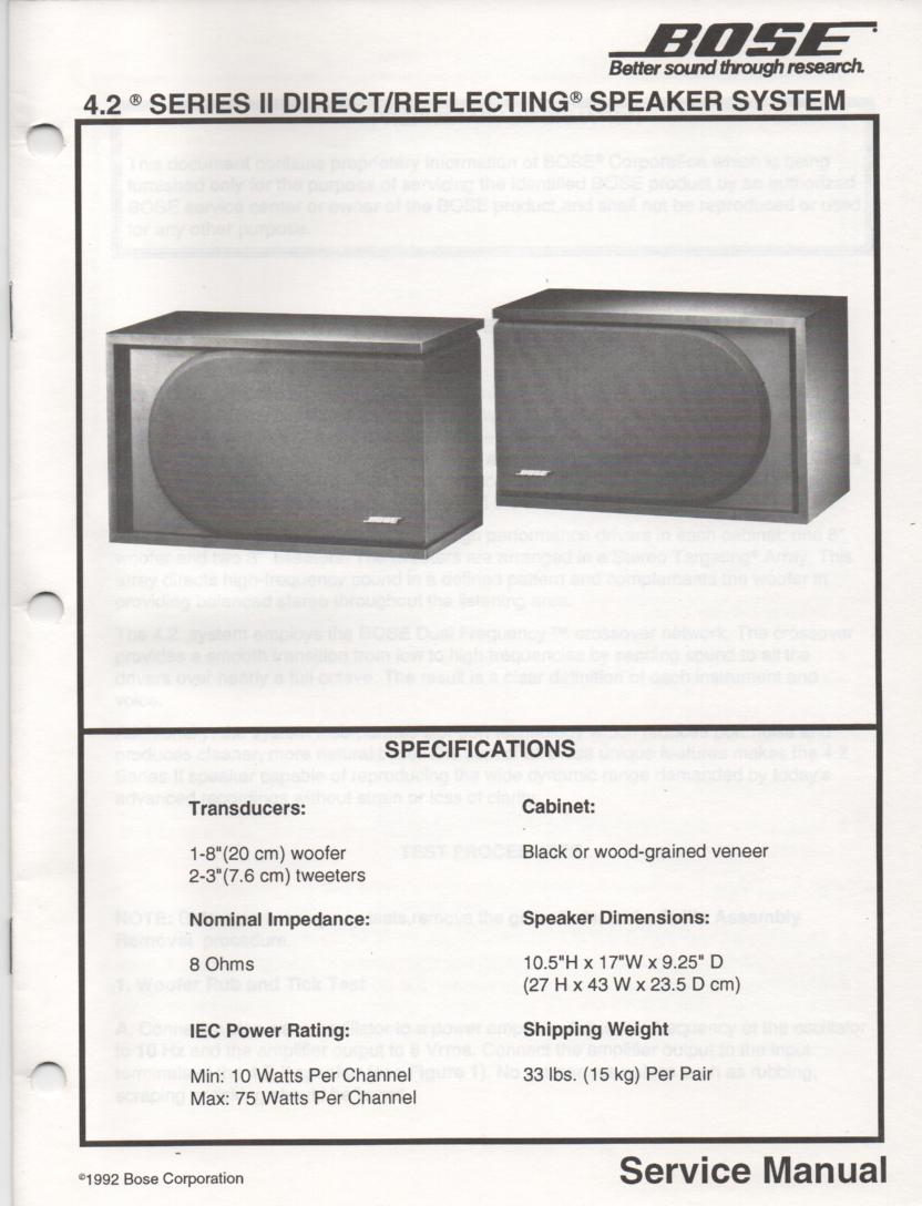 4.2 Series II Direct Reflecting Speaker System Service Manual