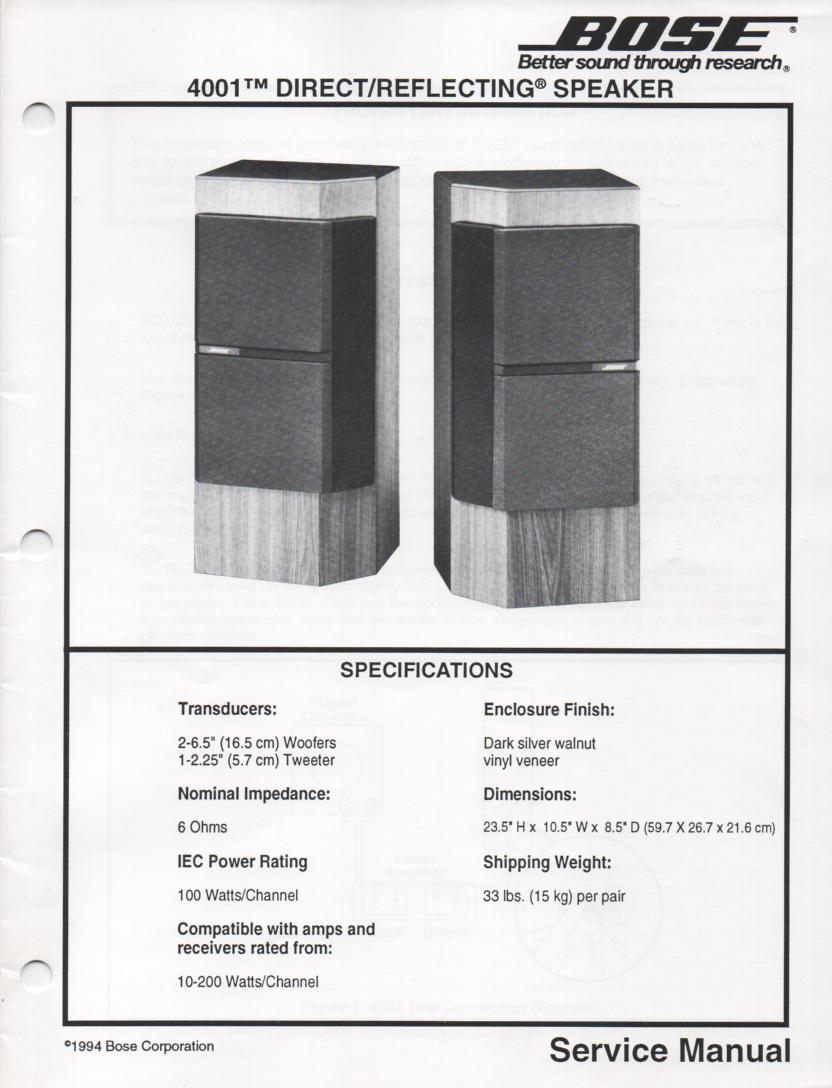 4001 Direct Reflecting Speaker System Service Manual