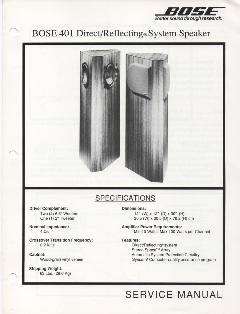 401 Direct Reflecting Speaker System Service Manual