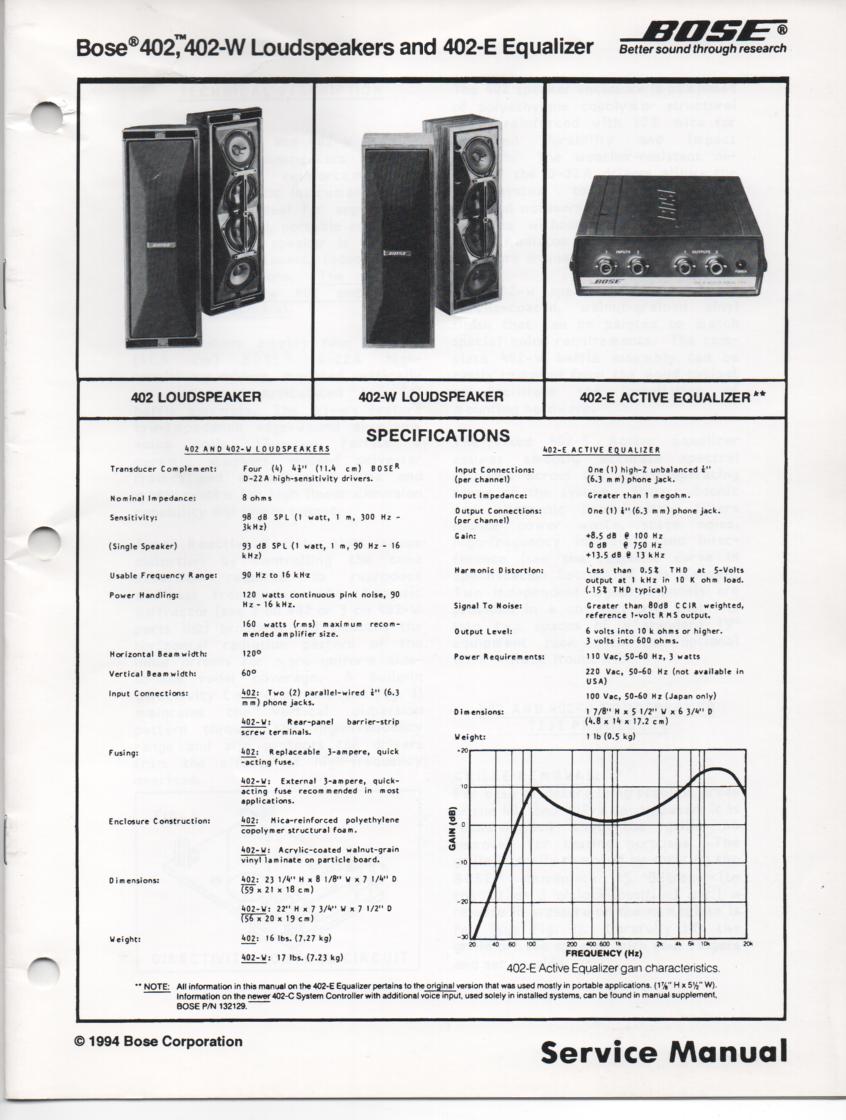 402 402-W Direct Reflecting Speaker System Service Manual with Equalizer Manual