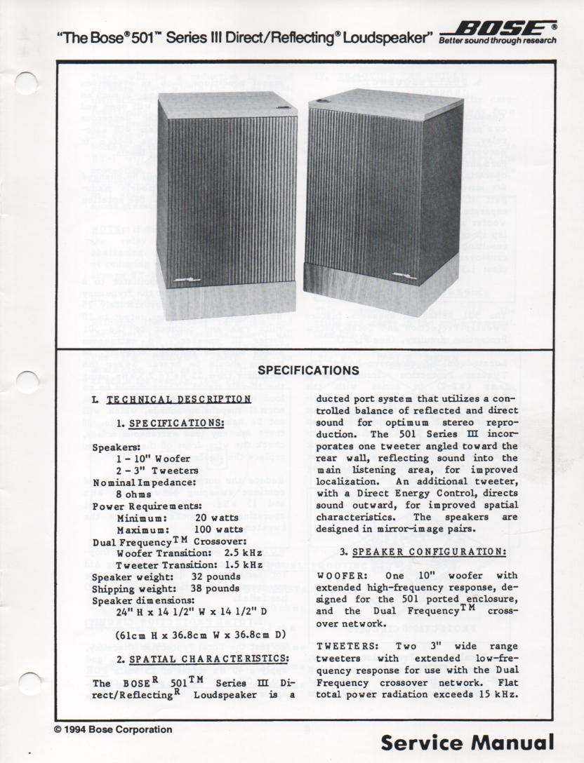 501 Series III Direct Reflecting Speaker System Service Manual