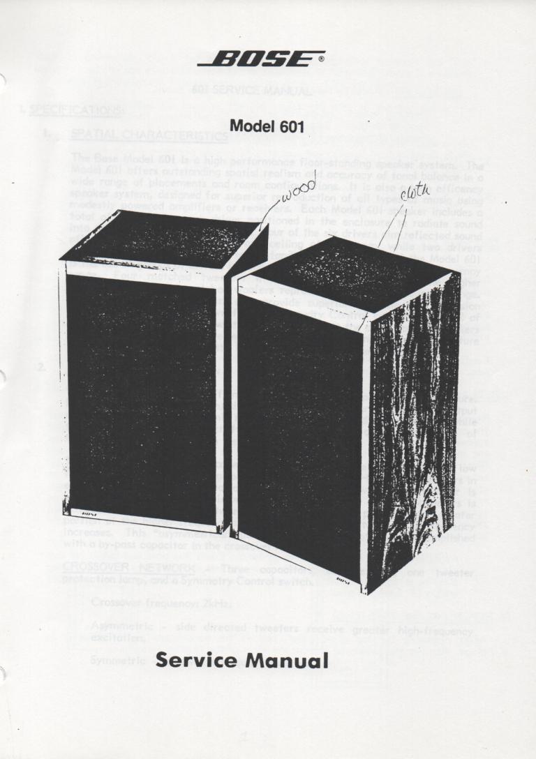 601 Series 1 Direct Reflecting Speaker System Service Manual