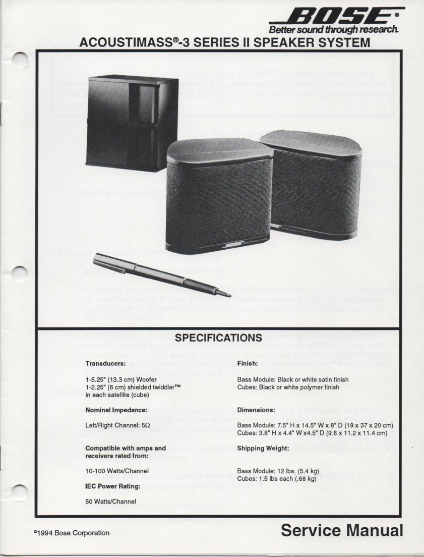 Acoustimass-3 Series II Speaker System Service Manual 1  Feb. 1994