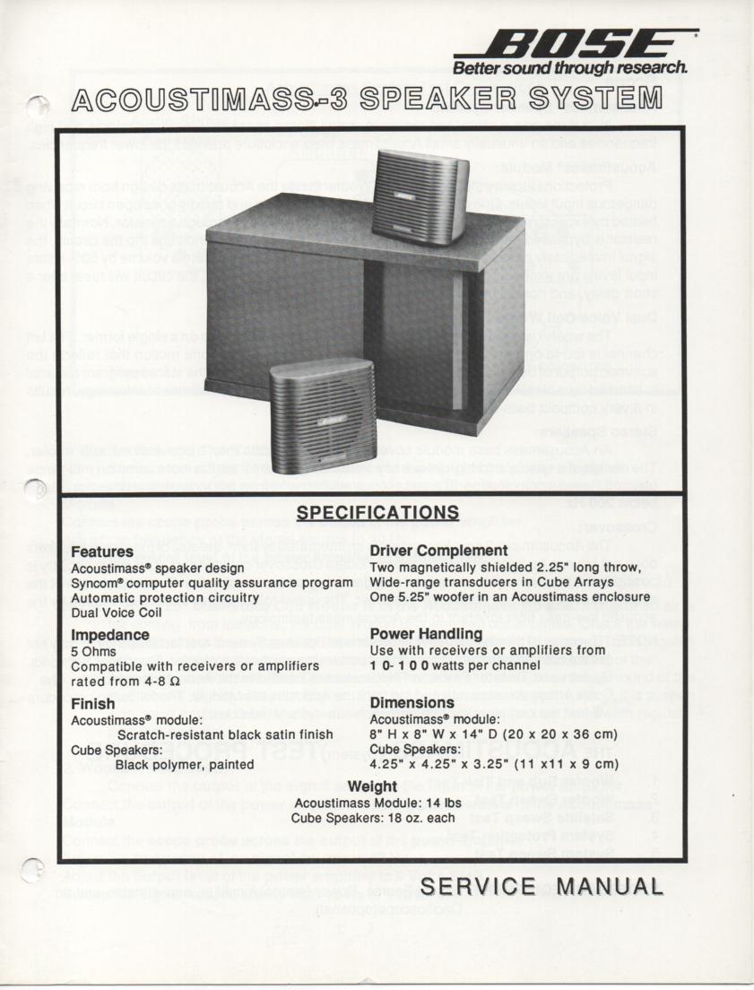 AM-3 Acoustimass-3 Series I Speaker System Service Manual.  