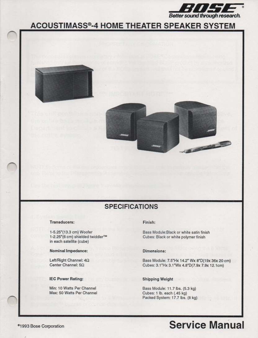 AM-4 Acoustimass-4 Home Theater Speaker System Service Manual.     