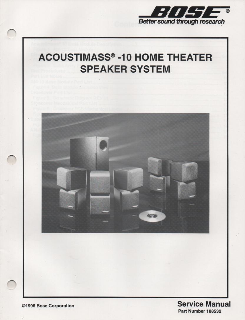 AM-10 Acoustimass-10 Home Theater Speaker System Service Manual.  
188532 1996   