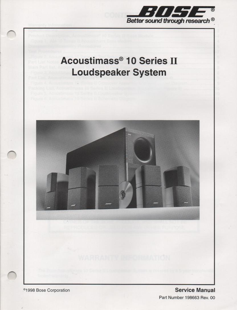 AM-10 Series 2 II Acoustimass-10 Series 2 II Home Theater Speaker System Service Manual .  
198663 1998