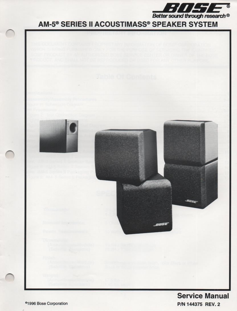 AM-5 Series 2 II Acoustimass-5 Series 2 II Speaker System Service Manual.    144375 Rev 2 1996   