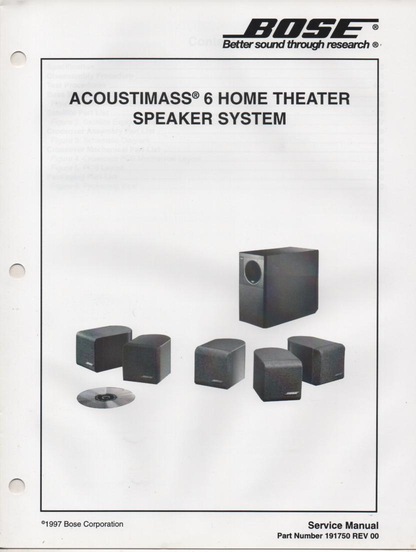 AM-6 Acoustimass-6 Home Theater Speaker System Service Manual.  
191750 1997   