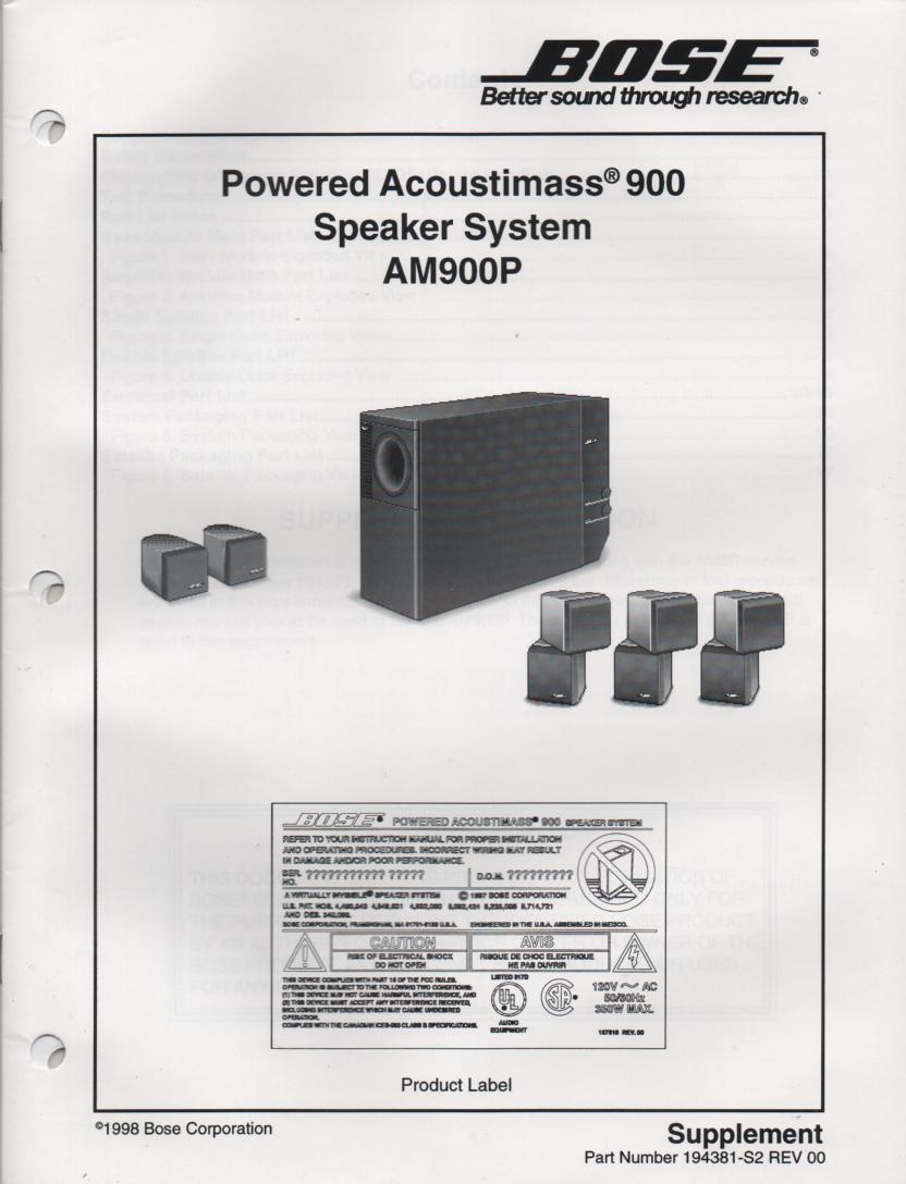 AM-900P Acoustimass-900P Powered Speaker System Service Manual 194381-S2   1998