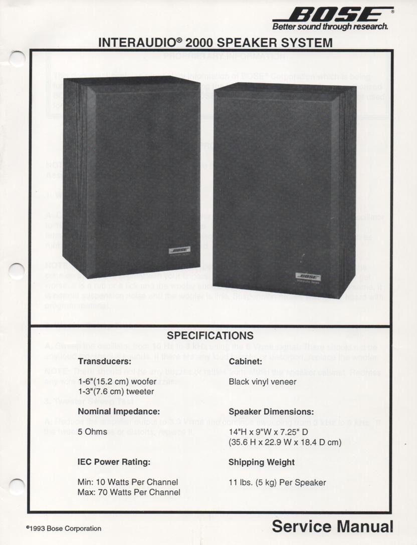 Interaudio 2000 Speaker System Service Manual