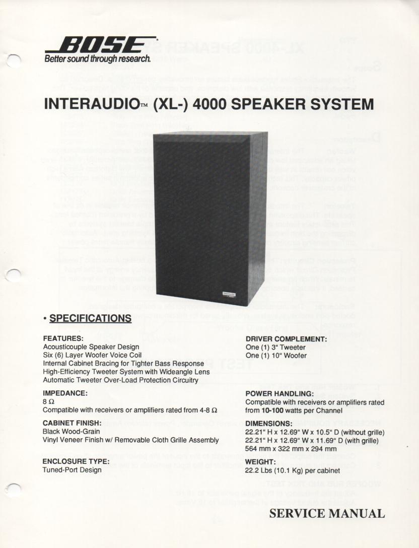 Interaudio XL 4000 Speaker System Service Manual
