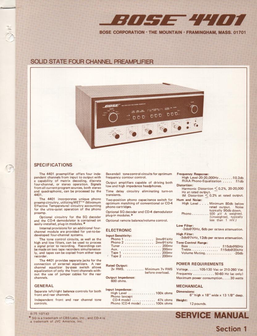 4401 Pre-Amplifier Service Manual  Bose